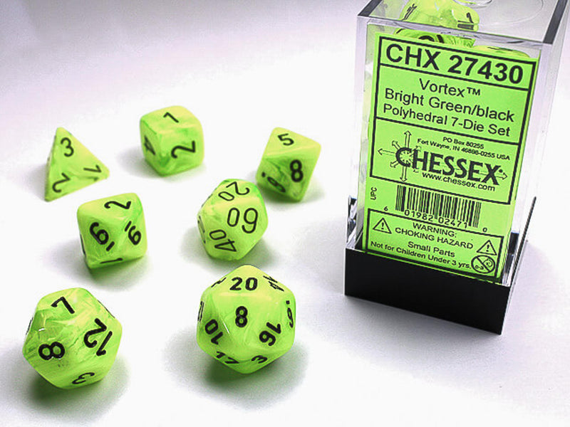 Chessex Vortex 7 Pc  Bright Green/black