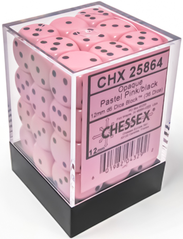 Chessex 36D6 Opaque Pastel Pink/black