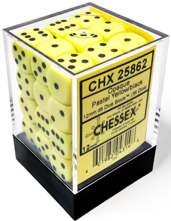 Chessex 36D6 Opaque Pastel Yellow/black