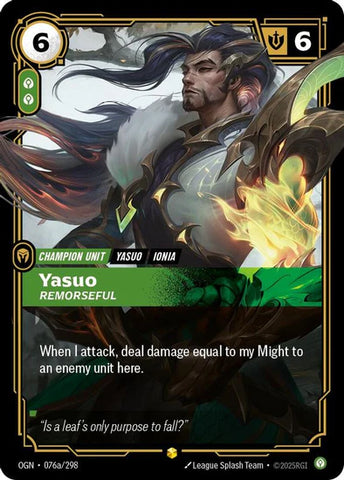 Yasuo - Remorseful (076a/298 - Alternate) [Riftbound TCG: Origins]