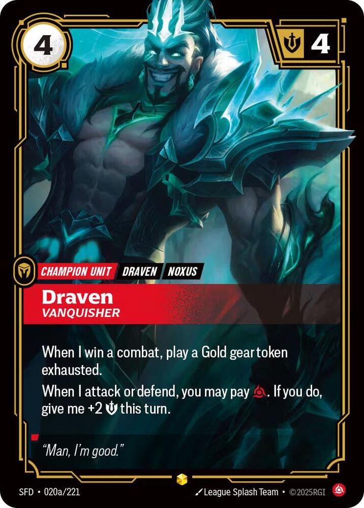 Draven - Vanquisher (020a/221 - Alternate) [Riftbound TCG: Spiritforged]