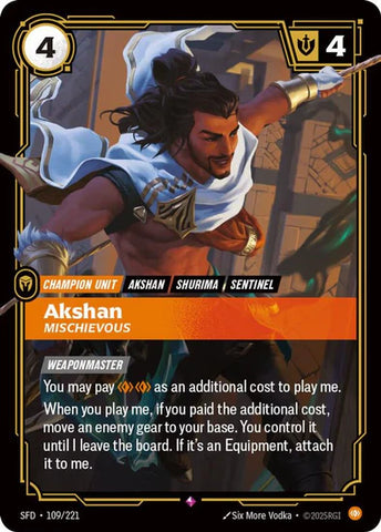 Akshan - Mischievous (109/221 - Rare) [Riftbound TCG: Spiritforged]