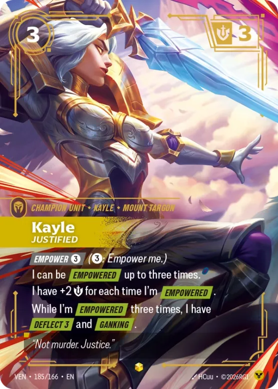 Kayle - Justified (185/166 - Overnumbered) [Riftbound TCG: Vendetta]