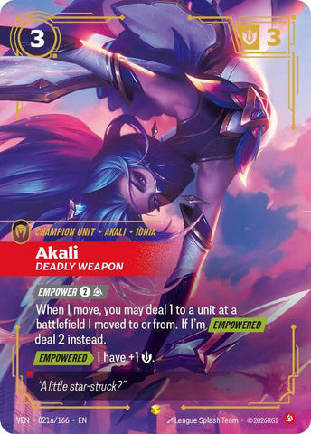 Akali - Deadly Weapon (021a/166 - Alternate) [Riftbound TCG: Vendetta]