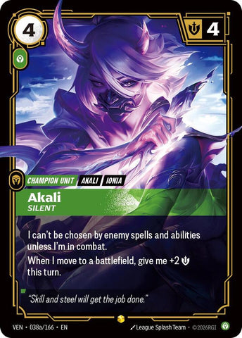 Akali - Silent (038a/166 - Alternate) [Riftbound TCG: Vendetta]