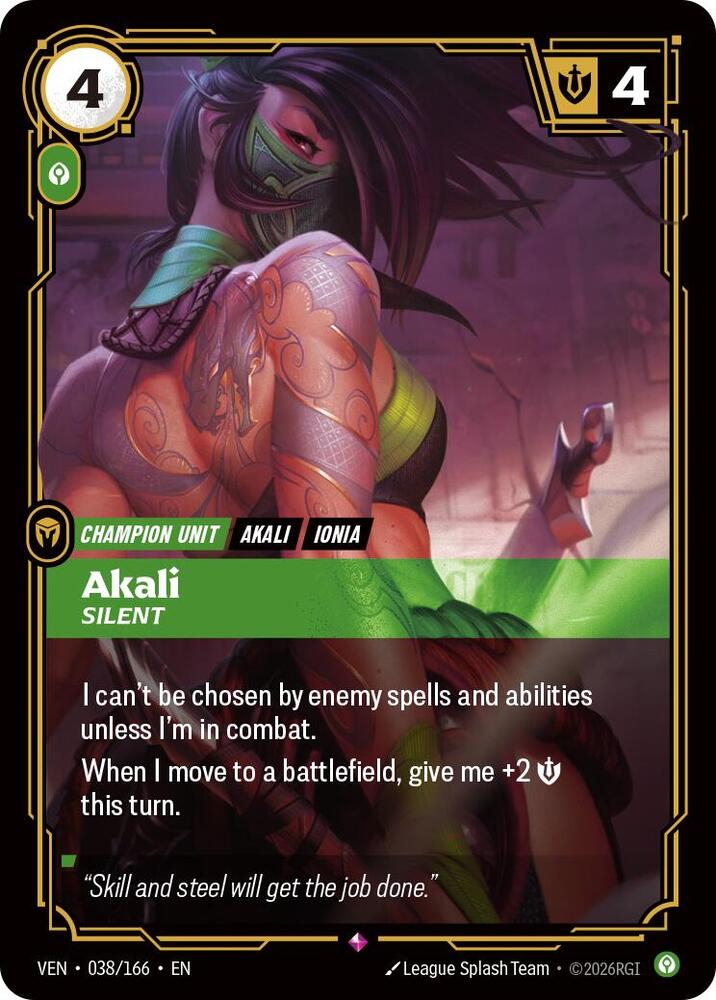 Akali - Silent (038/166 - Rare) [Riftbound TCG: Vendetta]