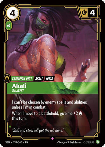 Akali - Silent (038/166 - Rare) [Riftbound TCG: Vendetta]