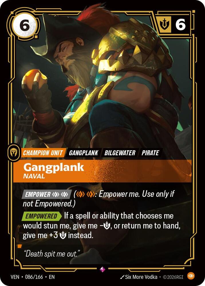 Gangplank - Naval (086/166 - Rare) [Riftbound TCG: Vendetta]