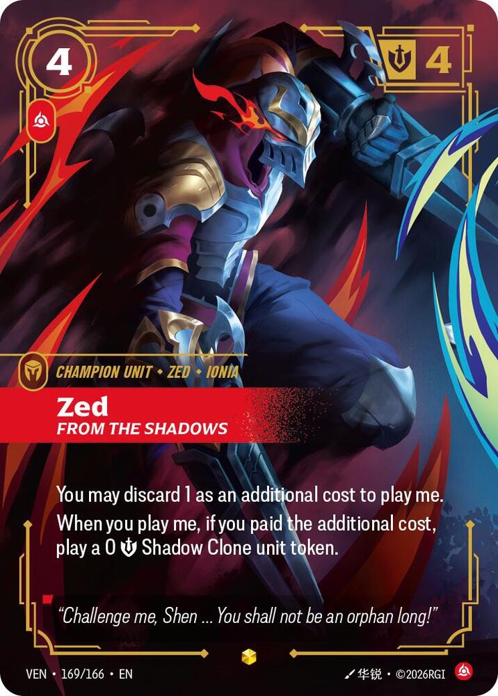 Zed - From the Shadows (169/166 - Overnumbered) [Riftbound TCG: Vendetta]
