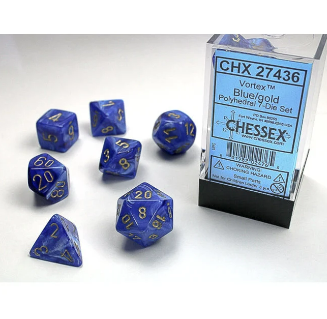 Chessex Vortex 7 Pc  Blue/gold