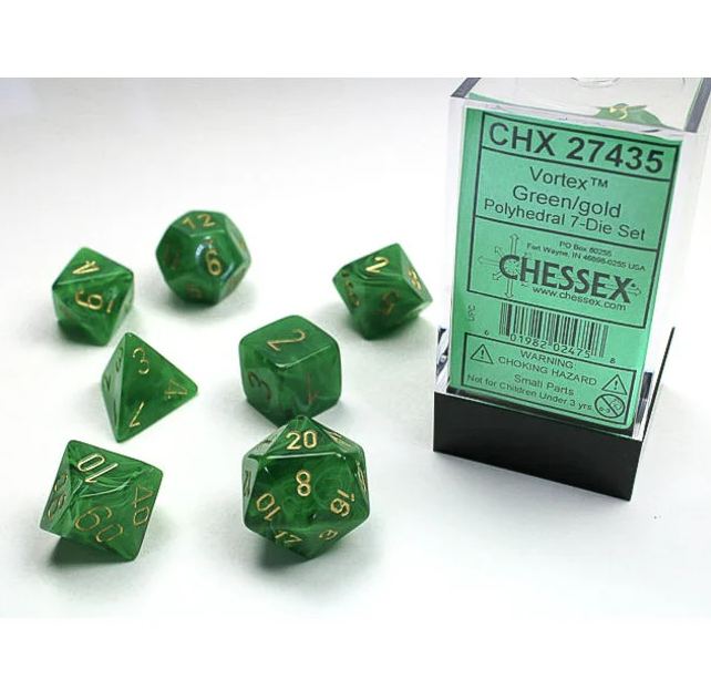 Chessex Vortex 7 Pc  Green/gold