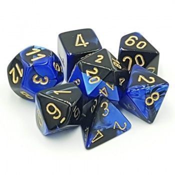 Chessex  7 Pc  Gemini - Black-Blue/gold