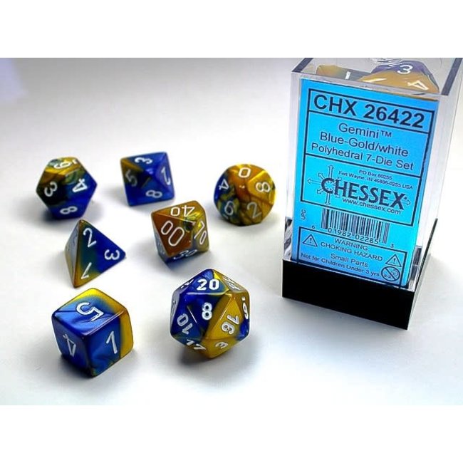 Chessex Gemini 7 Pc  Blue-Gold/white