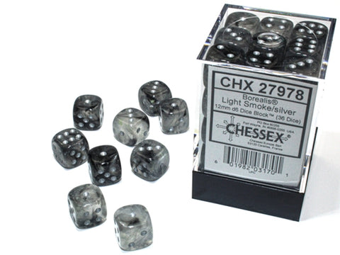 Chessex 36D6 Borealis  Light Smoke/silver