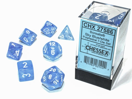 Chessex Borealis 7 Pc  Sky Blue/white