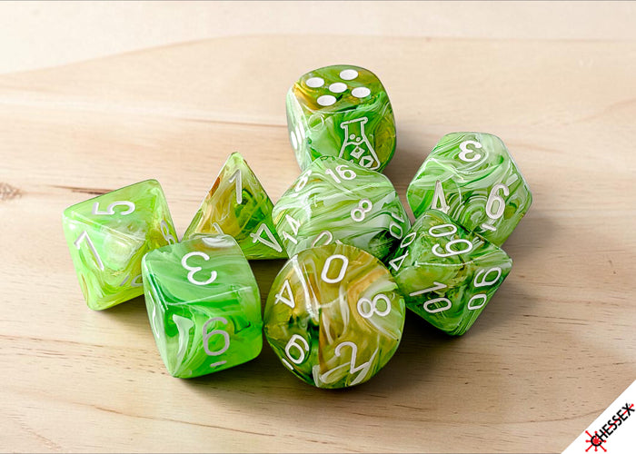 Chessex Marble 7-Die Set Polyhedral Sour Green/White (With Bonus Die!)
