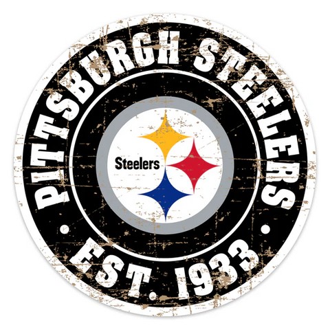 Pittsburgh Steelers Sign - 22" Round Distressed