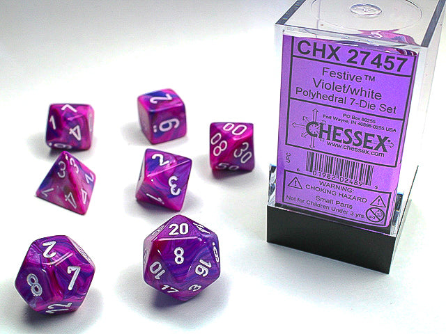 Chessex Dice - Festive 7 Pc Violet/white