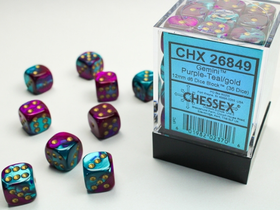 Chessex 36D6 Dice Purple-Teal/Gold