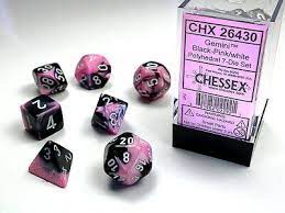 Chessex Gemini 7 Pc Black-Pink/white