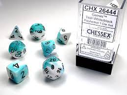 Chessex Gemini 7 Pc White-Teal/Black